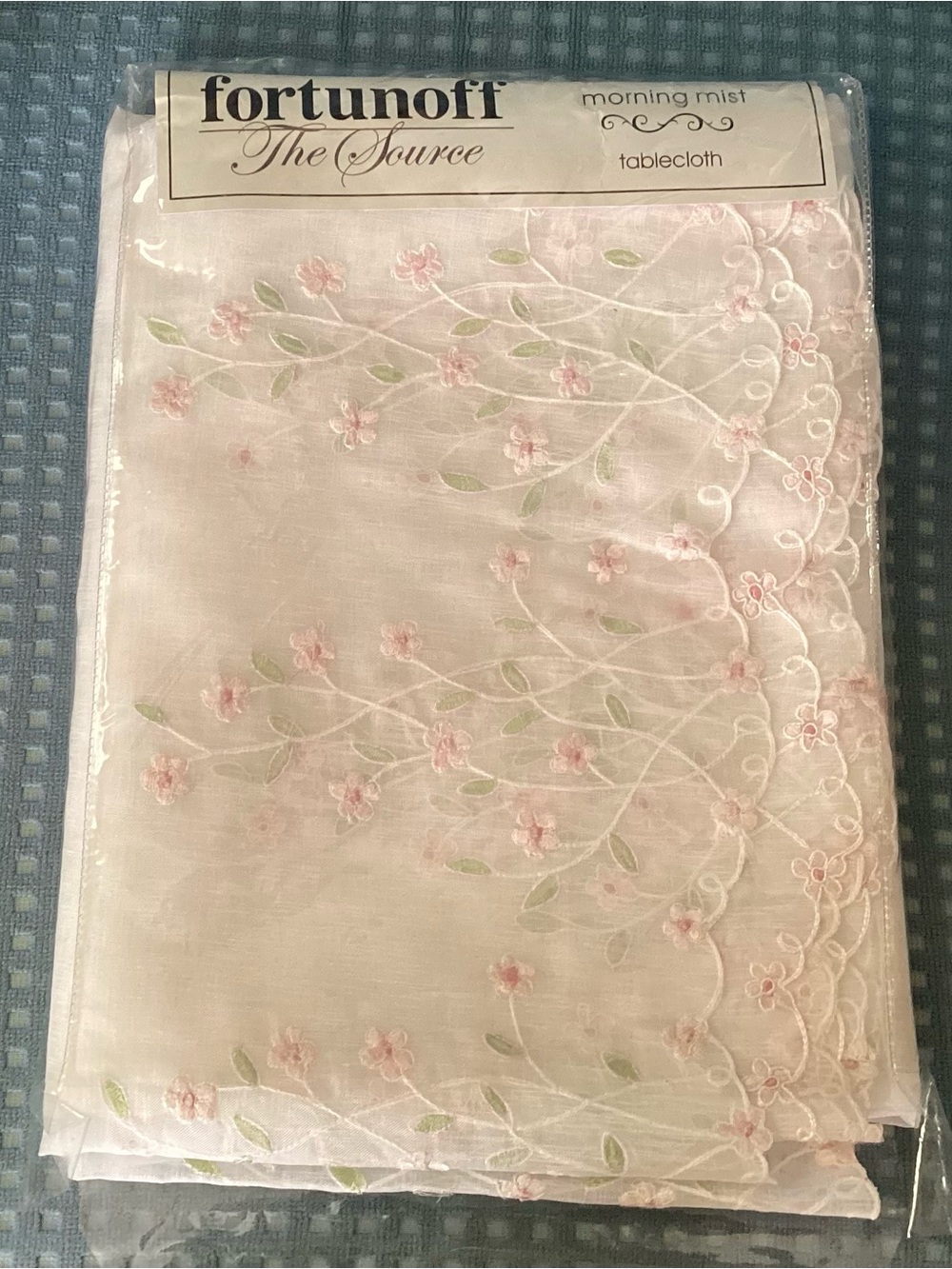 Fortunoff Morning Mist Pink Floral Sheer Embroidered Tablecloth